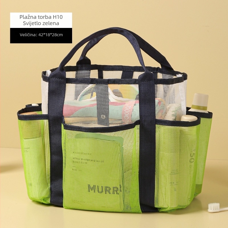 Plažna torba velikog kapaciteta, dvostruke mrežaste pregrade, kubnog oblika, od najlona i mreže, za pohranu kozmetike i higijenskih potrepština