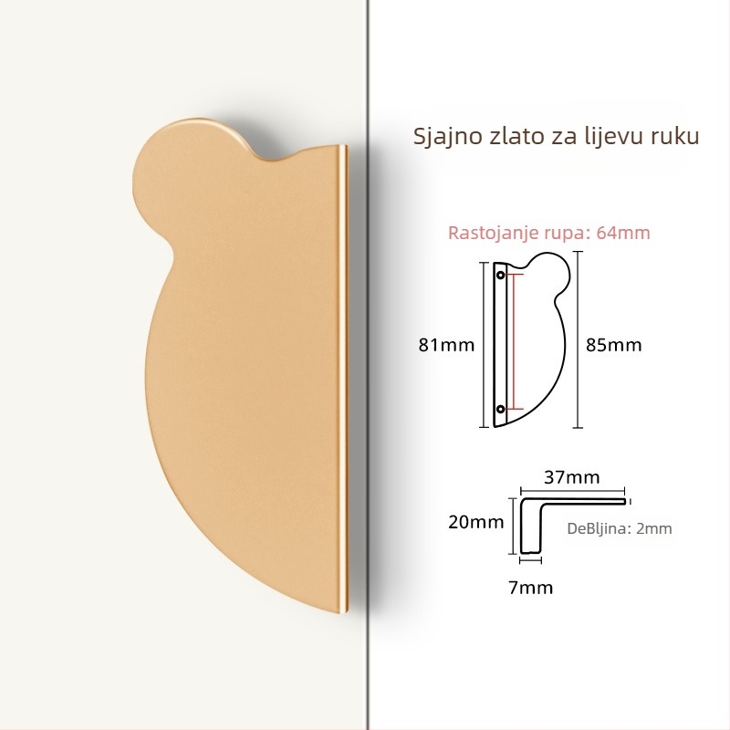 Drška za ormar s glavom medvjeda - aluminijska legura, Olefo, model Bear handle, za ormariće i ladice, moderan minimalistički stil