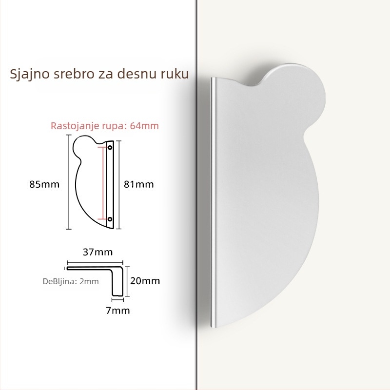 Drška za ormar s glavom medvjeda - aluminijska legura, Olefo, model Bear handle, za ormariće i ladice, moderan minimalistički stil