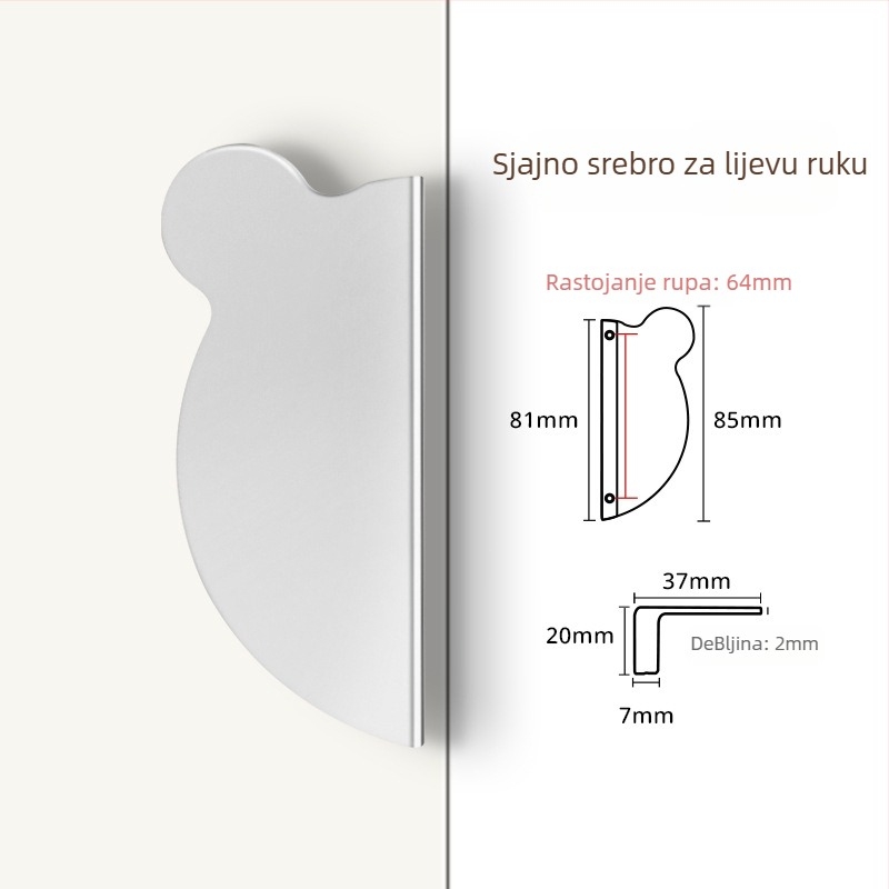 Drška za ormar s glavom medvjeda - aluminijska legura, Olefo, model Bear handle, za ormariće i ladice, moderan minimalistički stil