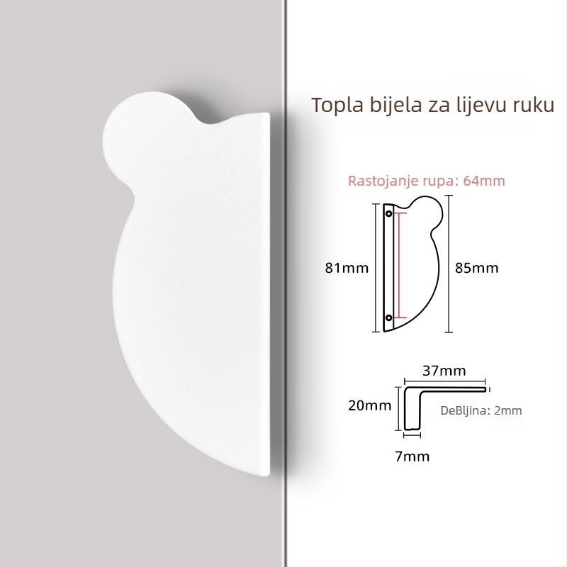 Drška za ormar s glavom medvjeda - aluminijska legura, Olefo, model Bear handle, za ormariće i ladice, moderan minimalistički stil