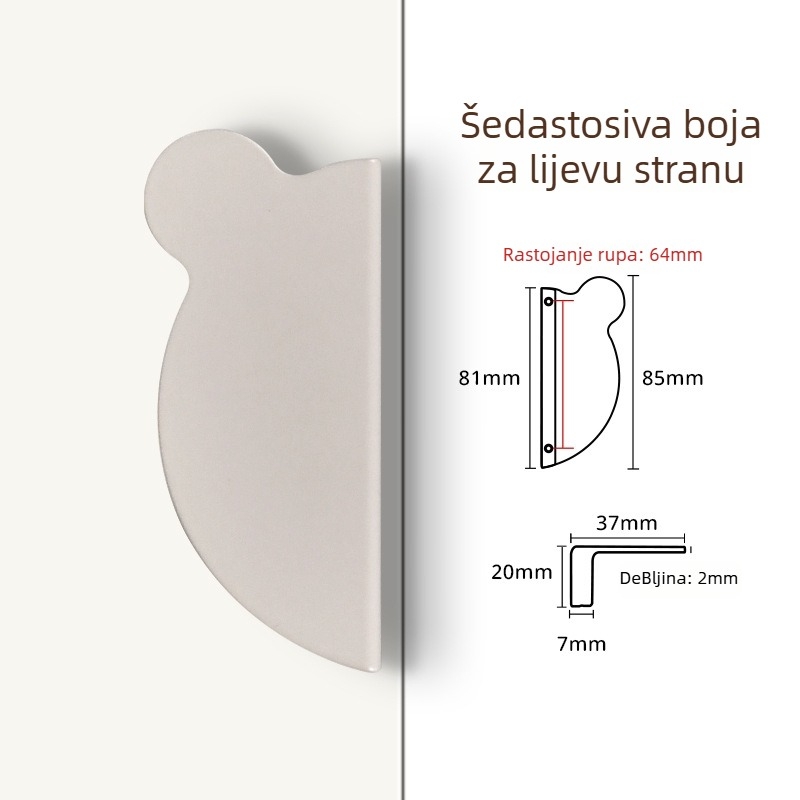 Drška za ormar s glavom medvjeda - aluminijska legura, Olefo, model Bear handle, za ormariće i ladice, moderan minimalistički stil