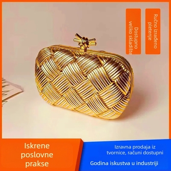 Ručno tkana večernja torba od PU kože, unutarnja pretinica za dokumente, horizontalni kvadratni oblik, zaključavanje bravom