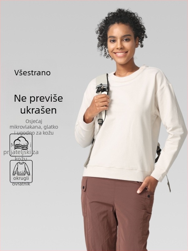 Ženski pulover s dugim rukavima, okrugli izrez, jednobojni model, pamukasto-mješavina materijala, opuštena silueta, jesensko sportsko odijelo