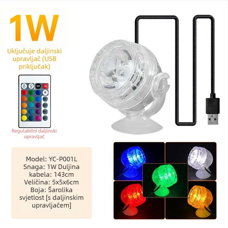 LED reflektor za akvarij 1W s daljinskim upravljanjem za promjenu boje, vodootporno noćno svjetlo