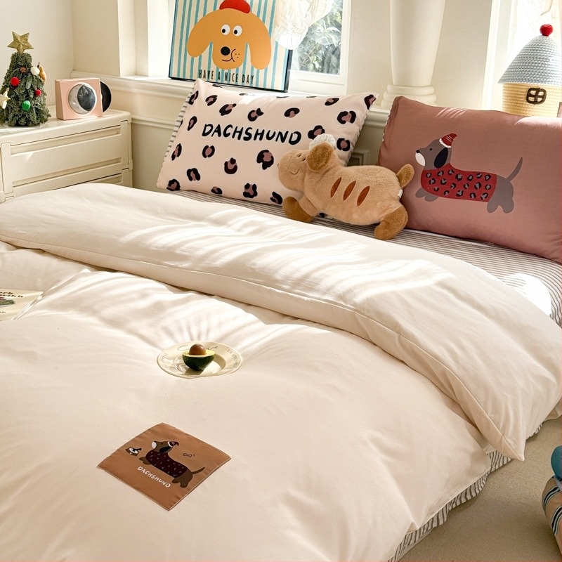 Četverodijelni set posteljine, oprani pamuk, karikatura uzorak, reaktivno ispisivanje