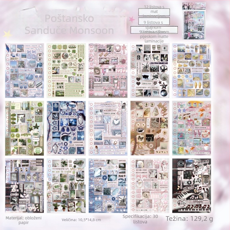 Leisurely knjiga naljepnica s premazanim papirom, stil dream-core wind, za dnevnik i ukrašavanje kućnog telefona, Guka kolaž, obrada 40124437111