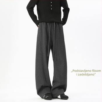 Muške hlače za trening s fleece podstavom, pamuk, slobodan kroj, srednji pojas, zimske hlače
