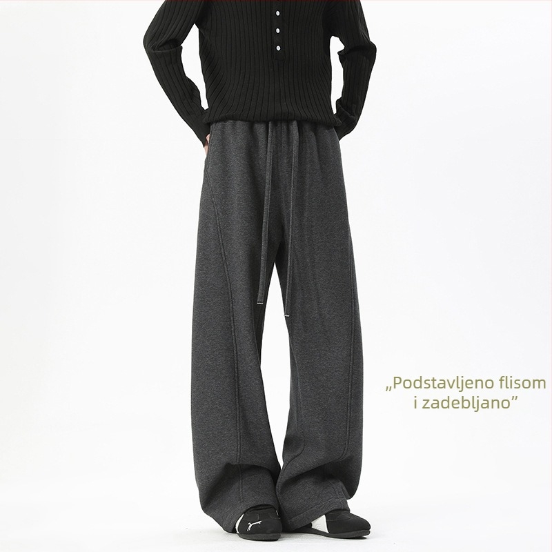 Muške hlače za trening s fleece podstavom, pamuk, slobodan kroj, srednji pojas, zimske hlače