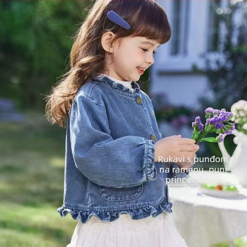 Dječji džins kaput za djevojčice – Casual, proljeće–jesen, jednodijelno kopčanje, kaubojski stil, za djecu od 8 godina