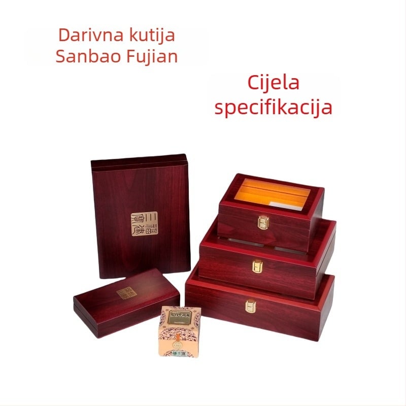 Drvena prazna kutija za pakiranje tableta Pien Tze Huang Angong Niuhuang, model 013, materijal: drvo (fiberboard), tehnika: toplinsko utiskivanje (srebrni otisak), podstava: EVA pamuk