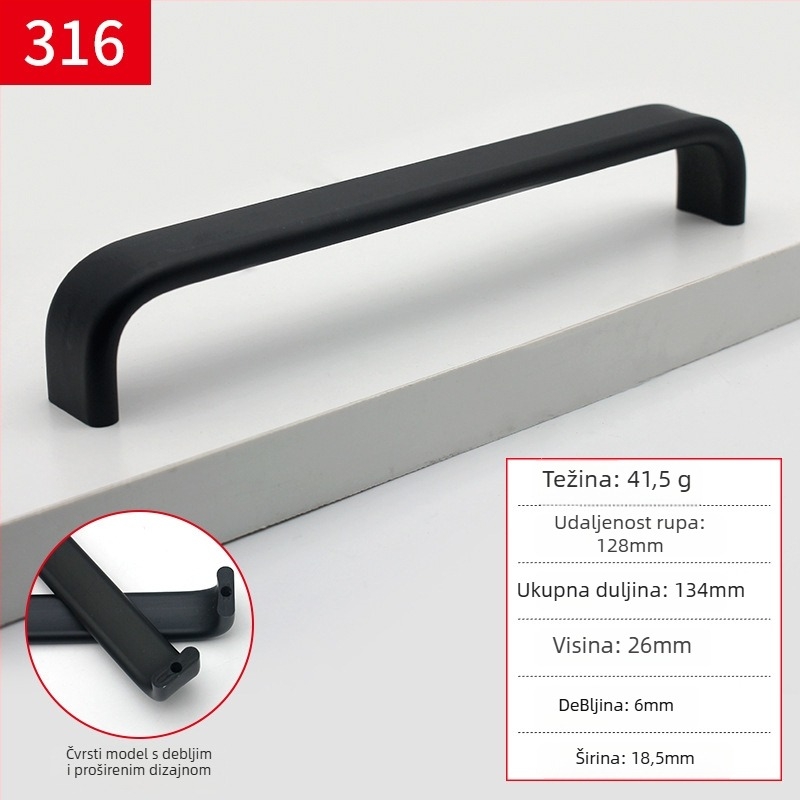 Ručka za namještaj od aluminijske legure, dizajn u obliku šipke, anodizirani premaz, model 316, moderan minimalistički stil, plošna montaža