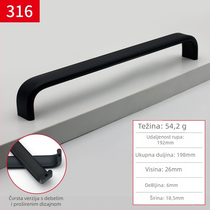 Ručka za namještaj od aluminijske legure, dizajn u obliku šipke, anodizirani premaz, model 316, moderan minimalistički stil, plošna montaža