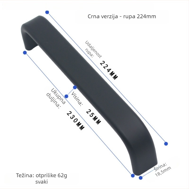 Ručka za namještaj od aluminijske legure, dizajn u obliku šipke, anodizirani premaz, model 316, moderan minimalistički stil, plošna montaža