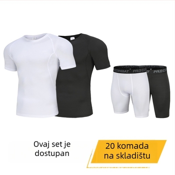 Muški kompresijski set hlača – proljeće/ljeto, brzo sušeće fitness odjeća, tijesan kroj za trčanje i košarku; Milk Silk tkanina, 90% poliester, podstava 10% spandex
