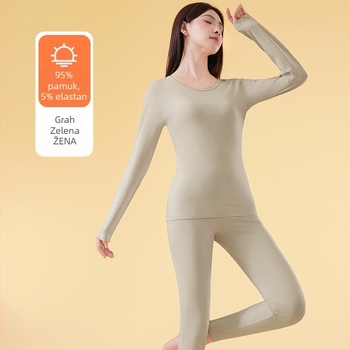 Ženski zimski termalni set – tkanina cotton rack, U-izrez, ¾ rukavi, srednja gustoća, prozračno, oblikuje tijelo