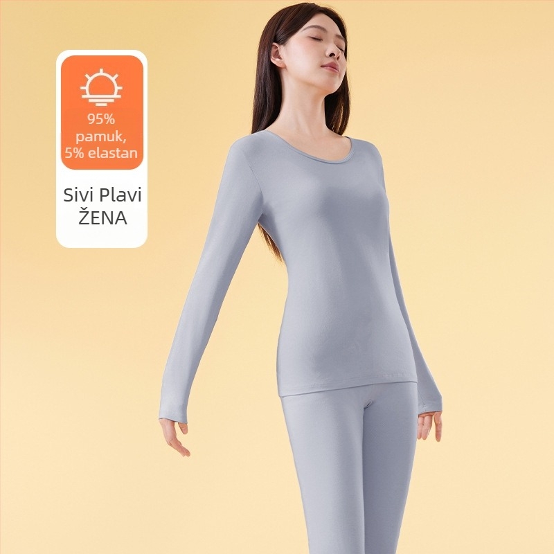 Ženski zimski termalni set – tkanina cotton rack, U-izrez, ¾ rukavi, srednja gustoća, prozračno, oblikuje tijelo