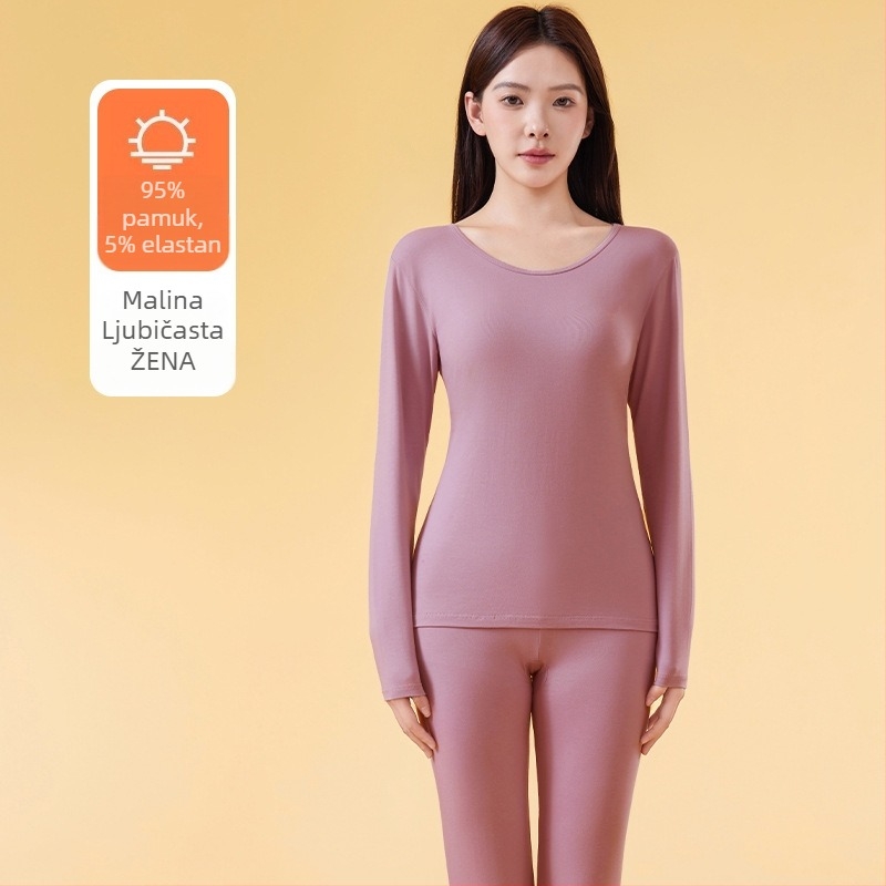 Ženski zimski termalni set – tkanina cotton rack, U-izrez, ¾ rukavi, srednja gustoća, prozračno, oblikuje tijelo