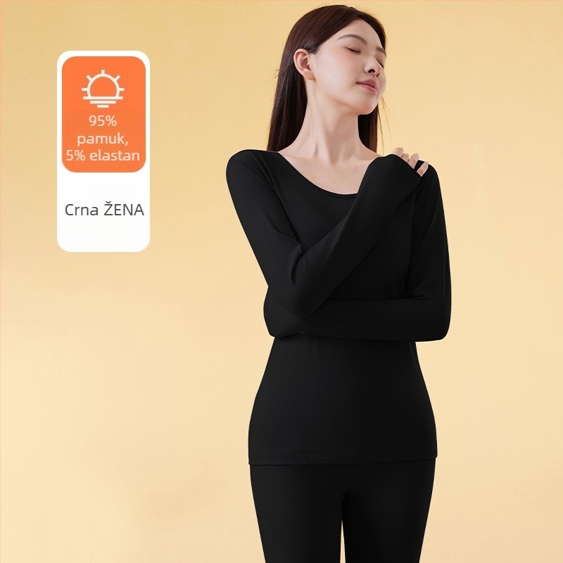Ženski zimski termalni set – tkanina cotton rack, U-izrez, ¾ rukavi, srednja gustoća, prozračno, oblikuje tijelo