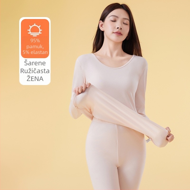 Ženski zimski termalni set – tkanina cotton rack, U-izrez, ¾ rukavi, srednja gustoća, prozračno, oblikuje tijelo