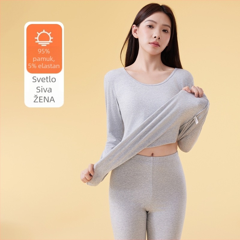Ženski zimski termalni set – tkanina cotton rack, U-izrez, ¾ rukavi, srednja gustoća, prozračno, oblikuje tijelo