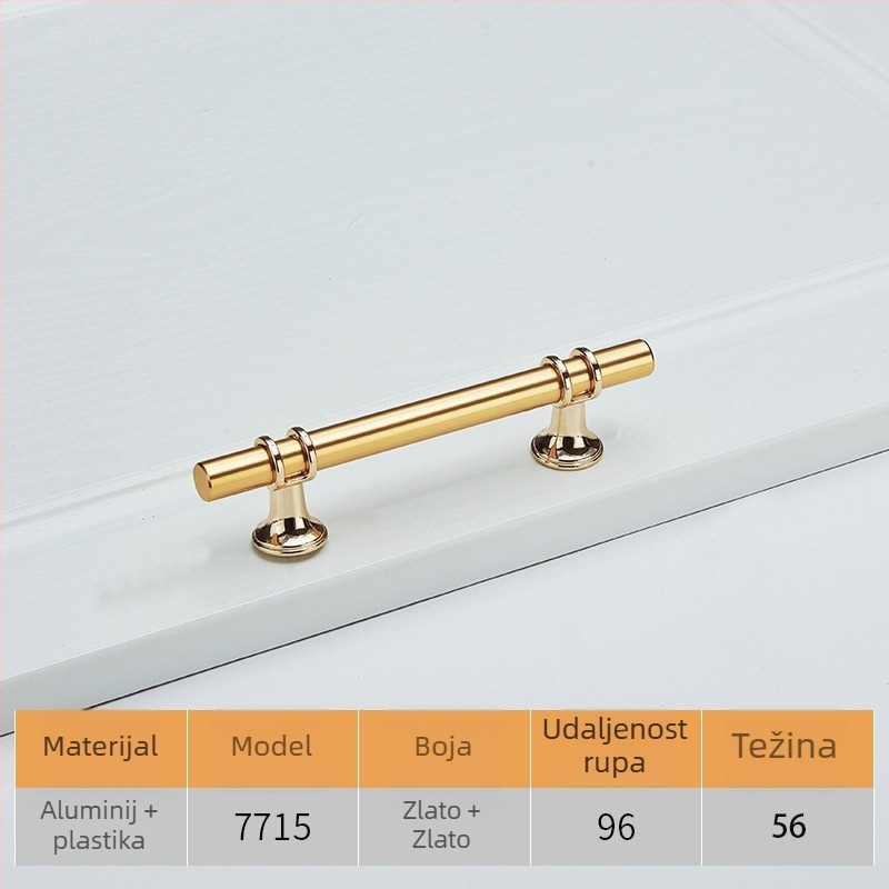 Ruka za vrata ormara, moderni minimalistički stil, cinkova legura, elektroplatiranje, model 7715