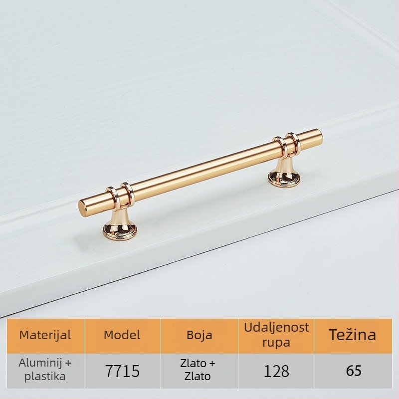 Ruka za vrata ormara, moderni minimalistički stil, cinkova legura, elektroplatiranje, model 7715