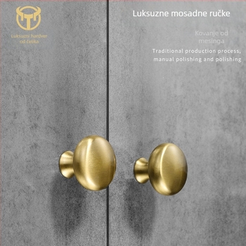 Bakrena ručka za vrata i ladice, okrugla, s jednim otvorom, polukružnog oblika, model 8860, završna obrada žičanim uzorkom, moderan minimalistički stil
