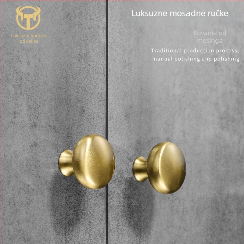 Bakrena ručka za vrata i ladice, okrugla, s jednim otvorom, polukružnog oblika, model 8860, završna obrada žičanim uzorkom, moderan minimalistički stil