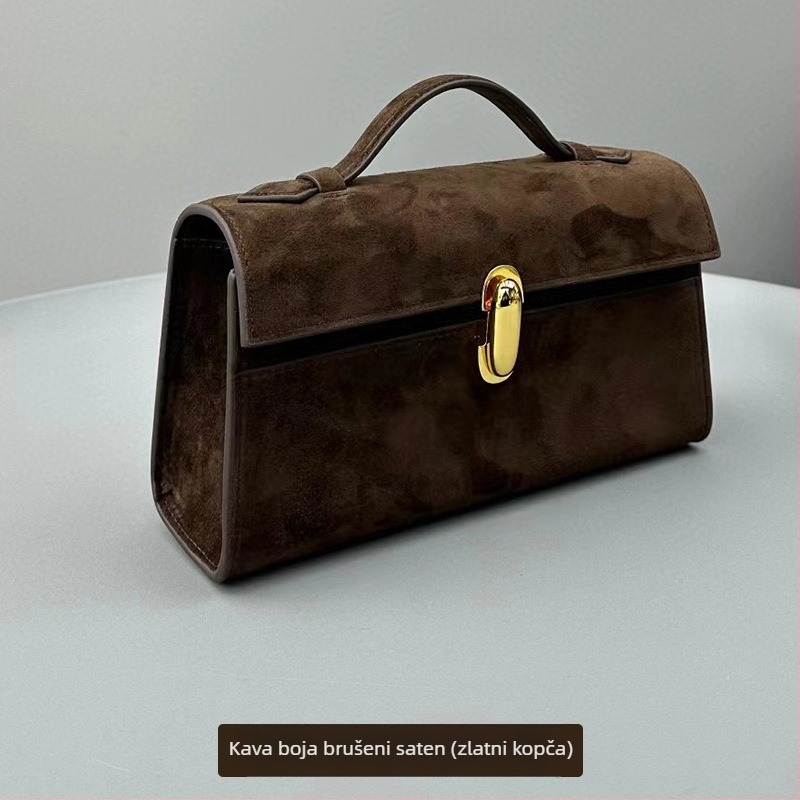 Ženska torbica od prave kože, horizontalni kvadratni oblik, gradski jednostavan stil, otvaranje s šnurlicom i kopčom, unutarnji džepovi za telefon i identifikacijsku karticu, podstava od sintetičke kože