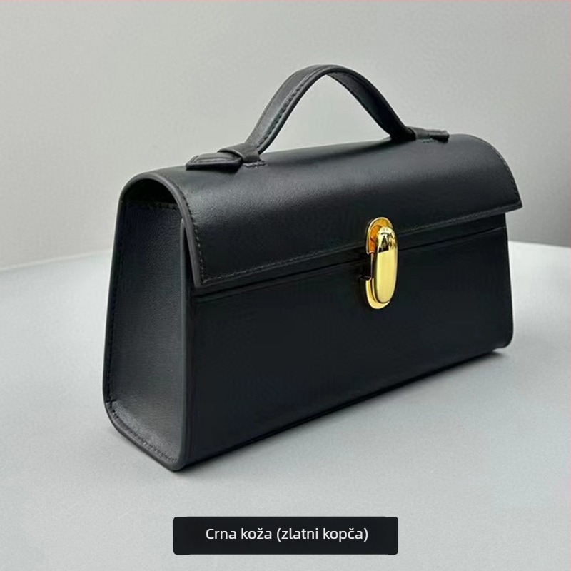 Ženska torbica od prave kože, horizontalni kvadratni oblik, gradski jednostavan stil, otvaranje s šnurlicom i kopčom, unutarnji džepovi za telefon i identifikacijsku karticu, podstava od sintetičke kože