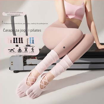 Ženske joga čarape s pet prstiju, protuklizne, pamuk 90-95%, srednje duljine do potkoljenice, bez šavova