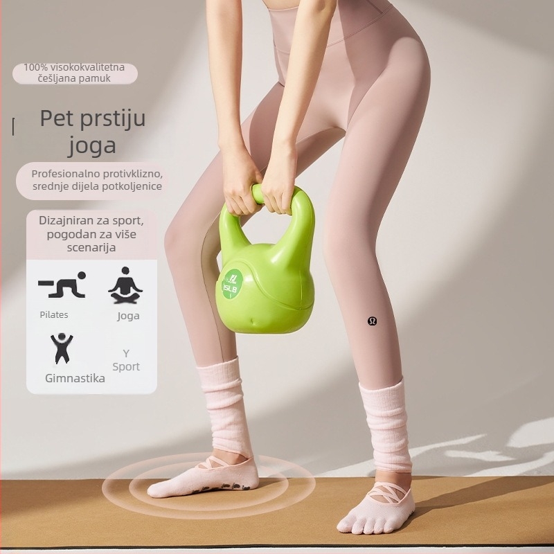Ženske joga čarape s pet prstiju, protuklizne, pamuk 90-95%, srednje duljine do potkoljenice, bez šavova