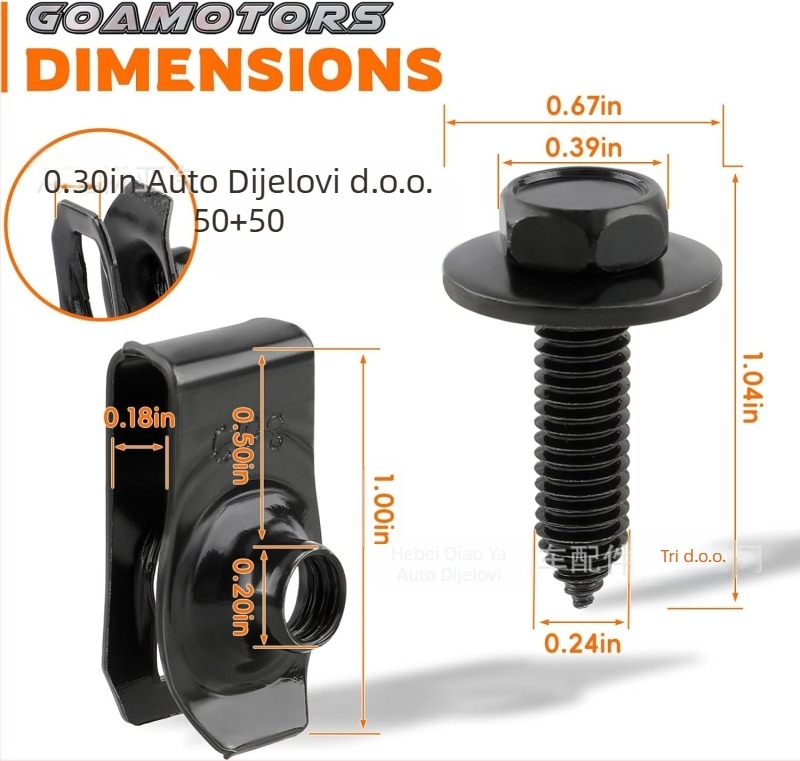 Auto klips sa M6 vijkom i M6U maticom - model M6 - univerzalna kompatibilnost - Overseas branda - obrada i prilagodbe dostupne