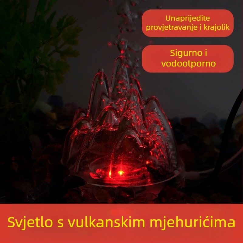 Akvarijska lampica za mjehuriće s vulkanskim krajolikom, pumpa za kisik, pagodna lampa, vodootporna