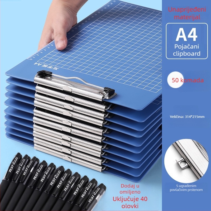 Debela A4 klipsa za dokumente – stolni blok za pisanje i glazbene notacije (model C1085, PP materijal, pogodna kao poslovni dar)