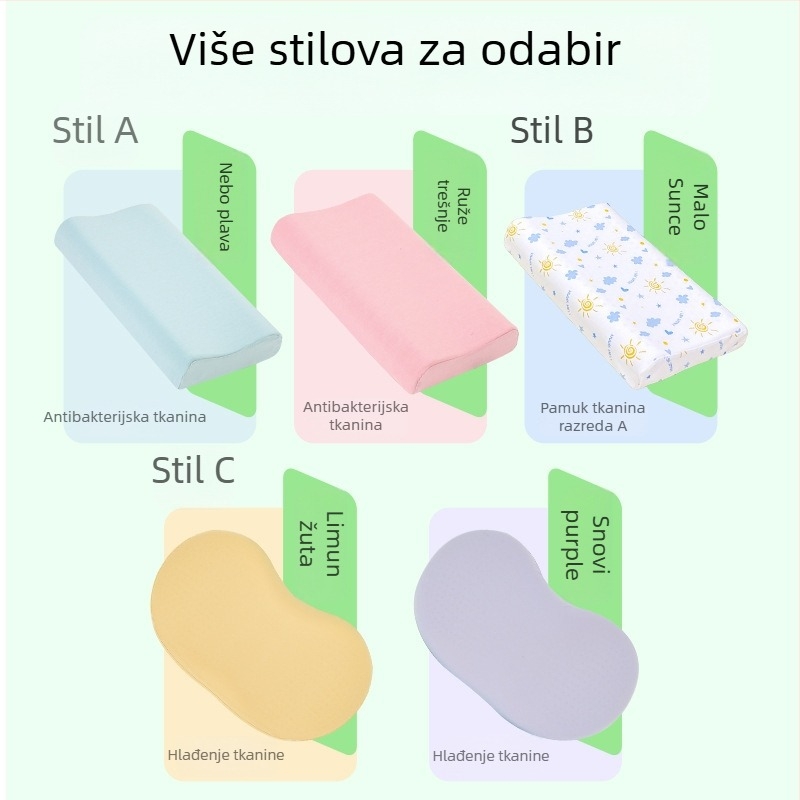 Dječji latex jastuk s potporom vrata - prirodni lateks 90%+, pravokutni oblik, navlaka od sintetičkih vlakana, pogodan za sve sezone