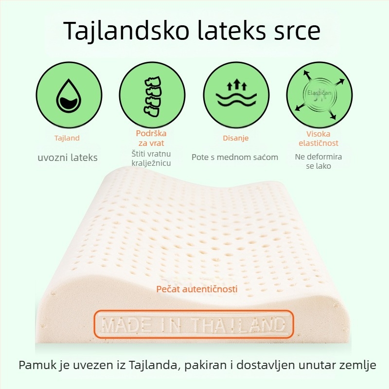 Dječji latex jastuk s potporom vrata - prirodni lateks 90%+, pravokutni oblik, navlaka od sintetičkih vlakana, pogodan za sve sezone