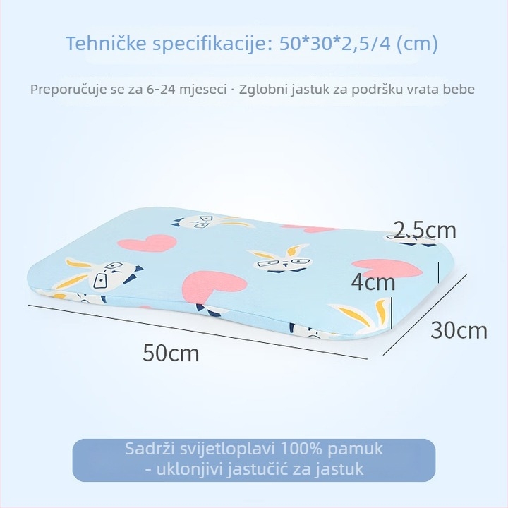 Dječji jastuk od prirodnog lateksa — navlaka od 100% pamuka, oblik izvanzemaljca, sadržaj lateksa 90%+