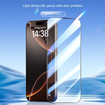 Staklena zaštita zaslona za iPhone 16, HD prozirna prednja zaštita, otporna na prašinu, otiske prstiju, otpornost na padove