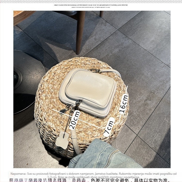Crossbody torba - Prava koža, koža prvog sloja, Vertikalni kvadratni oblik, Zip zatvaranje