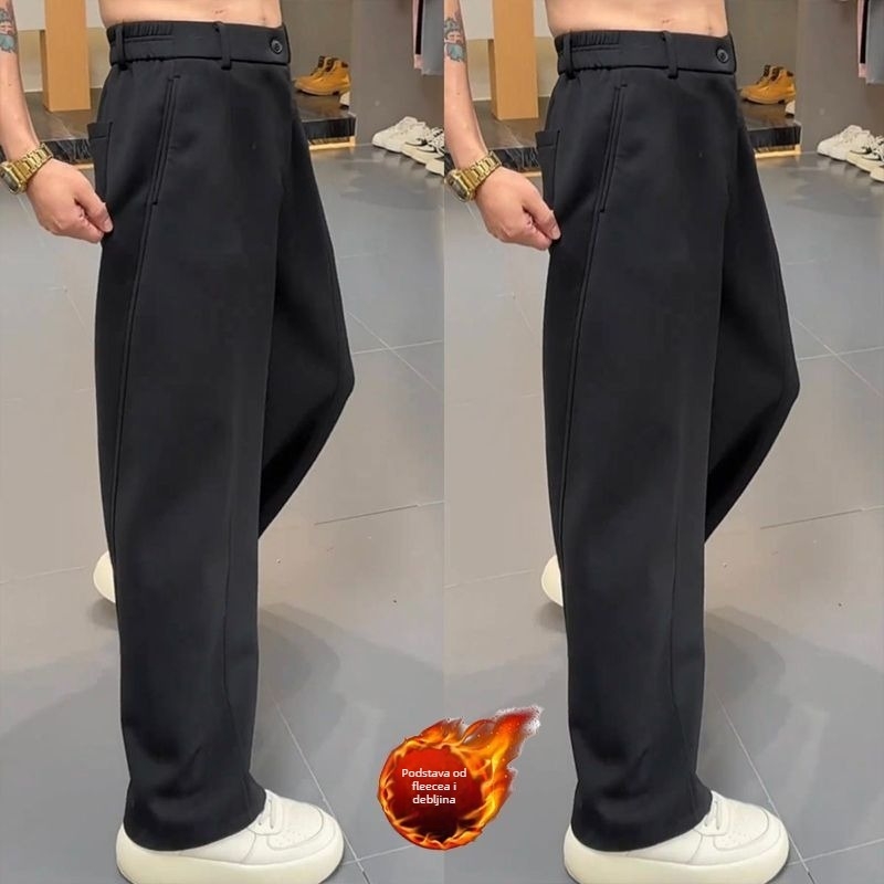 Muške ravne dnevne hlače od veluru Cupro vlakana, debela tkanina, mikroelastičnost, srednje visok pojas, ravni kroj (Proljeće 2025)