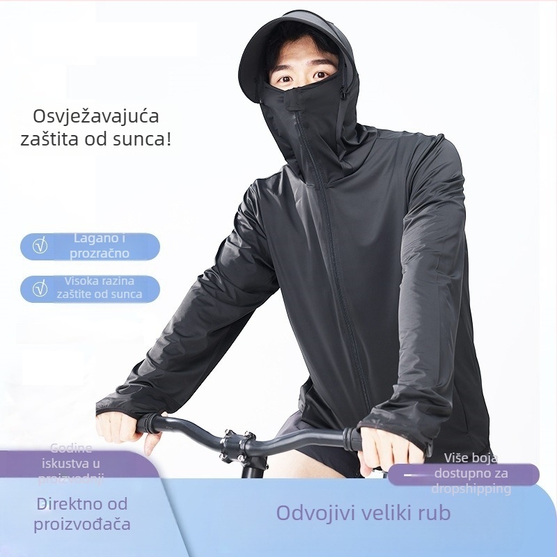 Jakna s kapuljom za zaštitu od sunca za outdoor sportove | UPF50+; Poliester 95% + Elastan 5%; Zip; Bočni džepovi
