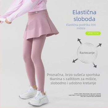 Dječje brzosušeće sportske hlače s lažnim dvodijelnim tenis suknjama dizajnom, visok struk, 20% elastana, tkanina tretirana tekućim amonijakom, za dob od 3 do 8 godina