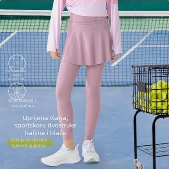 Dječje brzosušeće sportske hlače s lažnim dvodijelnim tenis suknjama dizajnom, visok struk, 20% elastana, tkanina tretirana tekućim amonijakom, za dob od 3 do 8 godina