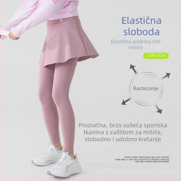 Dječje brzosušeće sportske hlače s lažnim dvodijelnim tenis suknjama dizajnom, visok struk, 20% elastana, tkanina tretirana tekućim amonijakom, za dob od 3 do 8 godina