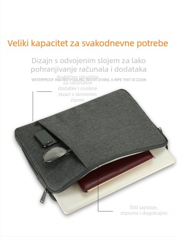Torba za prijenosno računalo s velikim kapacitetom, vodootporna, otporna na udarce, s debelim plišastim unutarnjim slojem, poliester
