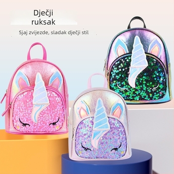 Ruksak s jednorogom i šljokicama – crtani dizajn princeze za djevojčice, podstava od najlona, za vrtić (proljeće 2022)