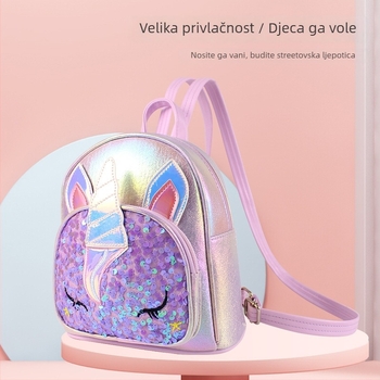 Ruksak s jednorogom i šljokicama – crtani dizajn princeze za djevojčice, podstava od najlona, za vrtić (proljeće 2022)