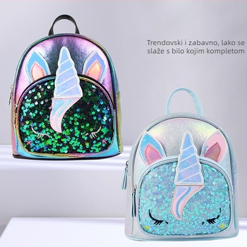 Ruksak s jednorogom i šljokicama – crtani dizajn princeze za djevojčice, podstava od najlona, za vrtić (proljeće 2022)